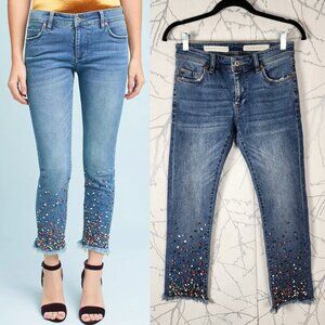 Pilcro & The Letterpress Mid Rise Jewel Hem Slim Straight Ankle Jeans